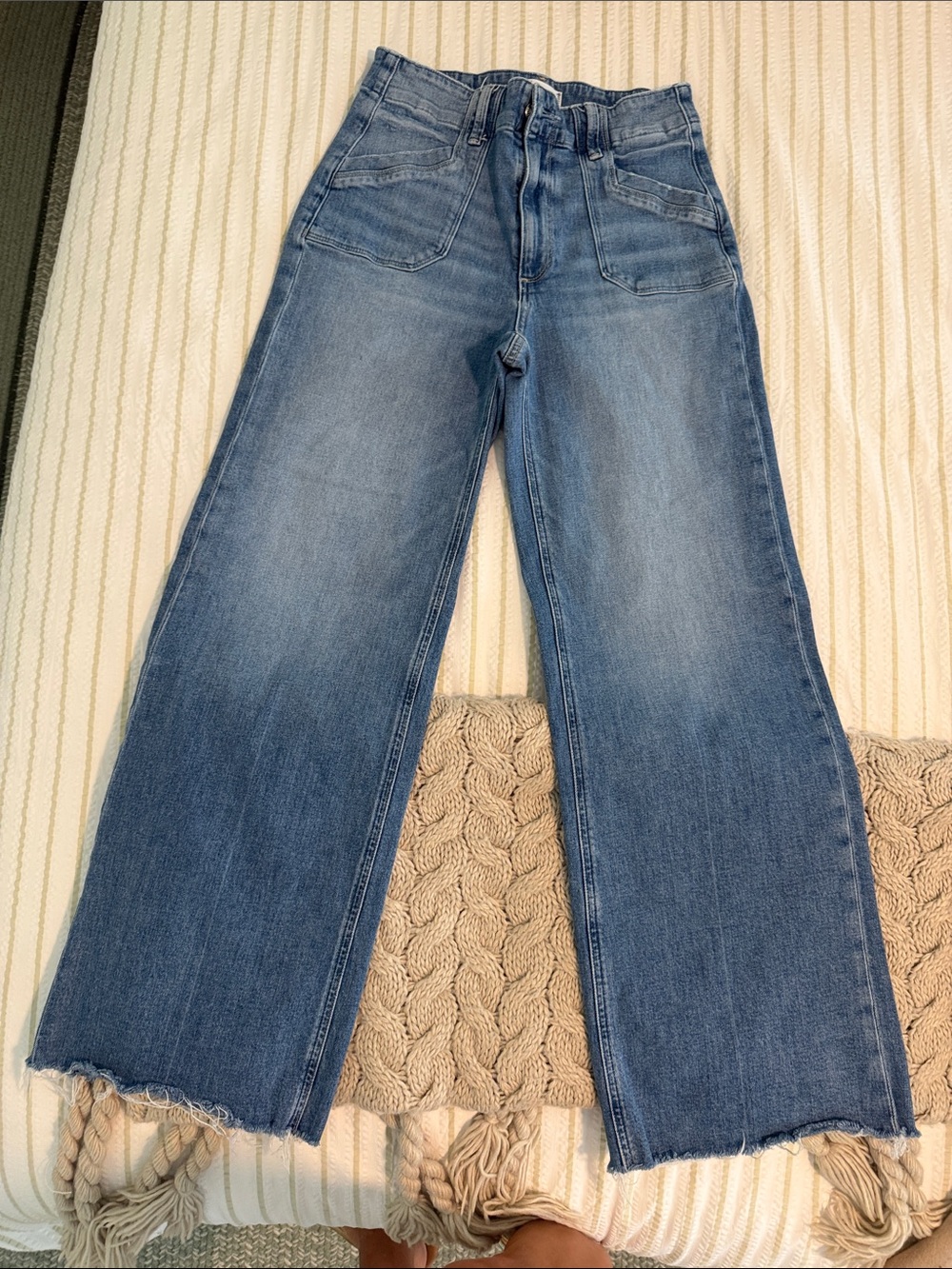 PAIGE Light Blue Wide-Leg Crop Jeans